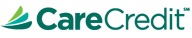 The CareCredit logo, featuring the brand name in a bold, teal sans-serif font. To the left of the text is a stylized icon consisting of three curved, overlapping leaf-like shapes in varying shades of green and teal